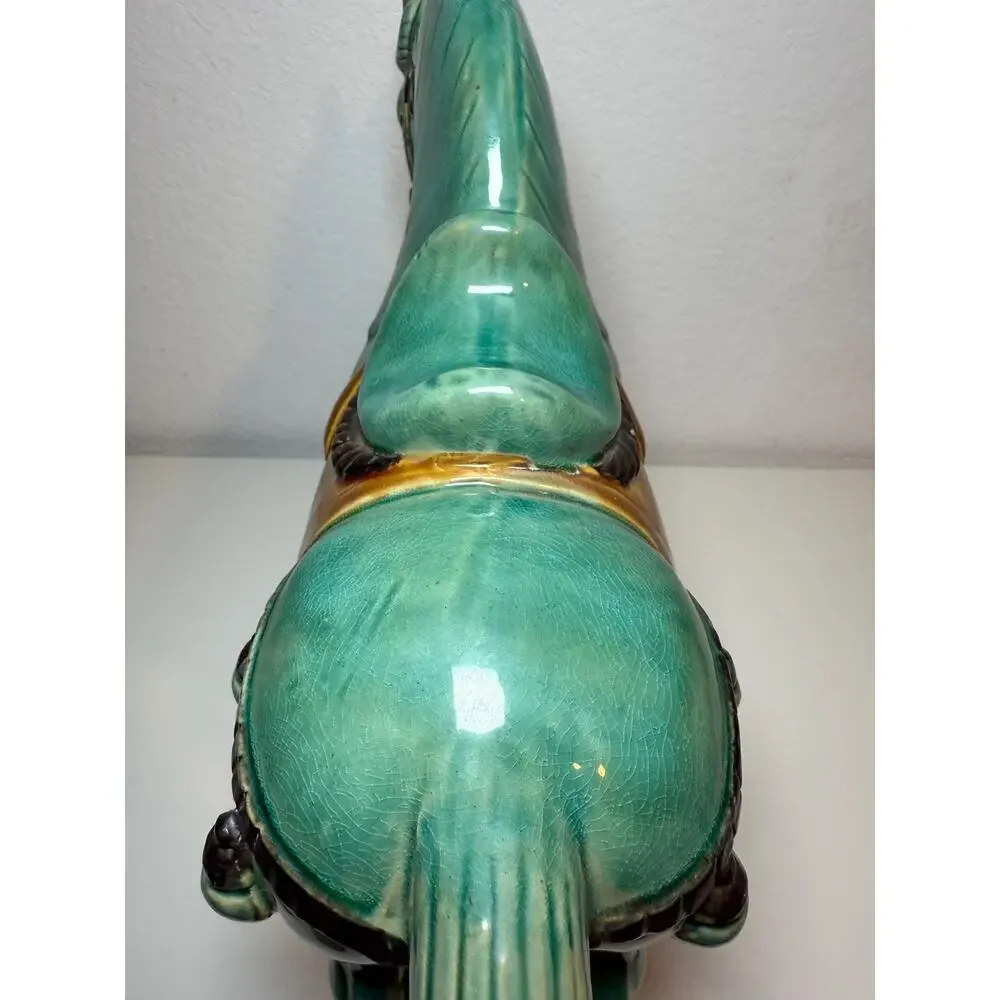 Vintage Green Ceramic Horse Figurine Mid-Century Equestrian Decor